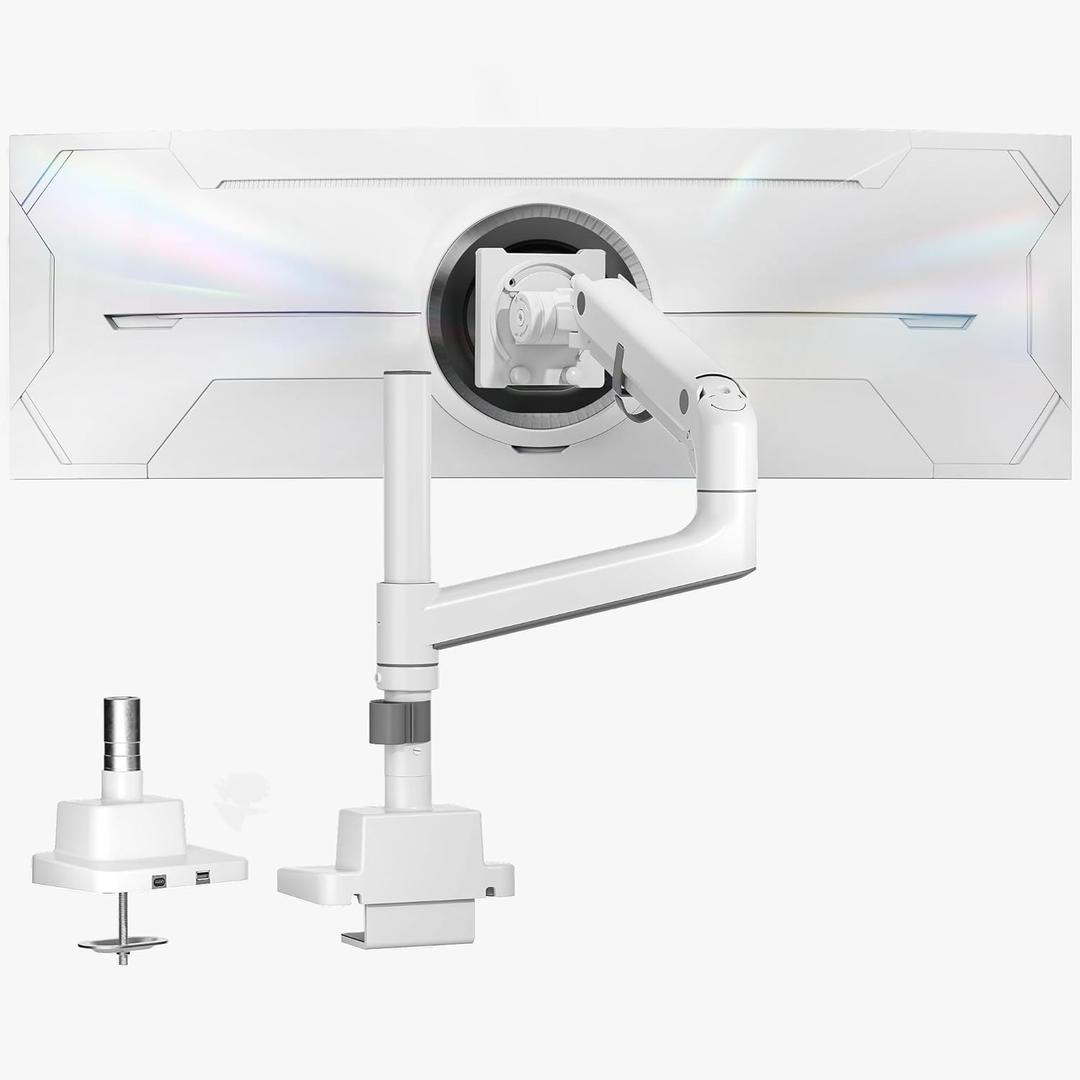 monTEK 17-57 Inch Ultrawide Monitor Arm for Up to 59.4lbs Screens, Aluminum Heavy-Duty Gas Spring Single Curved Screen Adjustable Monitor Stand,75/100mm Vesa Mount, White monTEK 17-57 Inch Ultrawide Monitor Arm for Up to 59.4lbs Screens, Aluminum Heavy-Duty Gas Spring Single Curved Screen Adjustable Monitor Stand,75/100mm Vesa Mount, White