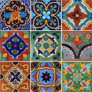 9 Mexican Tiles 4"x 4" Hand Painted Talavera F- 40