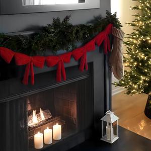 Christmas Decorations - 6 Ft Red Velvet Bow Garland - Xmas Decor for Mantel Fireplace Shelf Cabinet Stand Door Window Frame Bedroom Living Room Home Entryway Indoor Holiday Decoration