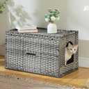 MUTTROS Rattan Cat Litter Box Enclosure Extra Large, Hidden Litter Box Furniture with Handwoven Wicker, Tall Doorway, Raised Edge Mat & Flip-Top Lid for Large Cats, Indoor Odor Control, Gray