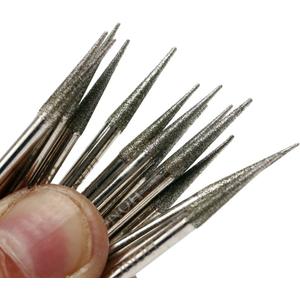 JINGLING 30Pcs 3.2mm Tapered Point Diamond Grinding Bit 1/8" Cone Rotary Burrs for Dremel
