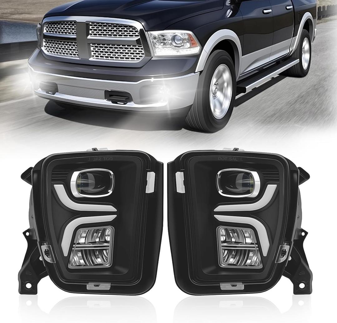 LED Fog Lights Compatible with 2013-2018 Dodge Ram 1500 Pickup With Daytime Running Light And Turn Signal- Section B 1 Pair Of Fog Lamps