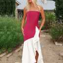 ZESICA Women's 2025 Summer Strapless Bodycon Maxi Dress Ribbed Sexy High Split Mermaid Prom Party Dresses (Pink, S)