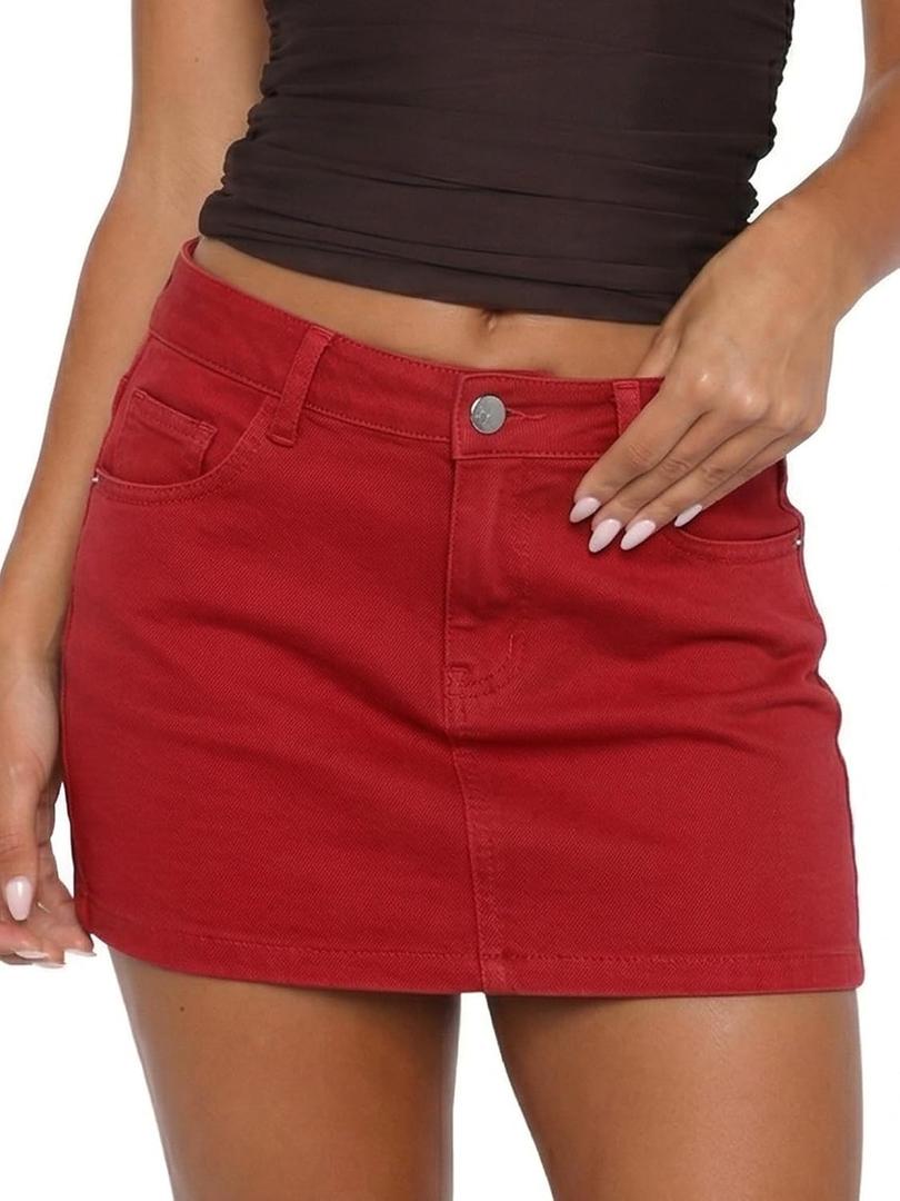 ELLEVEN Denim Mini Skirt for Women,High Stretch Low Rise Sexy Bodycon Jean Skirt with Pockets Casual Summer, XL