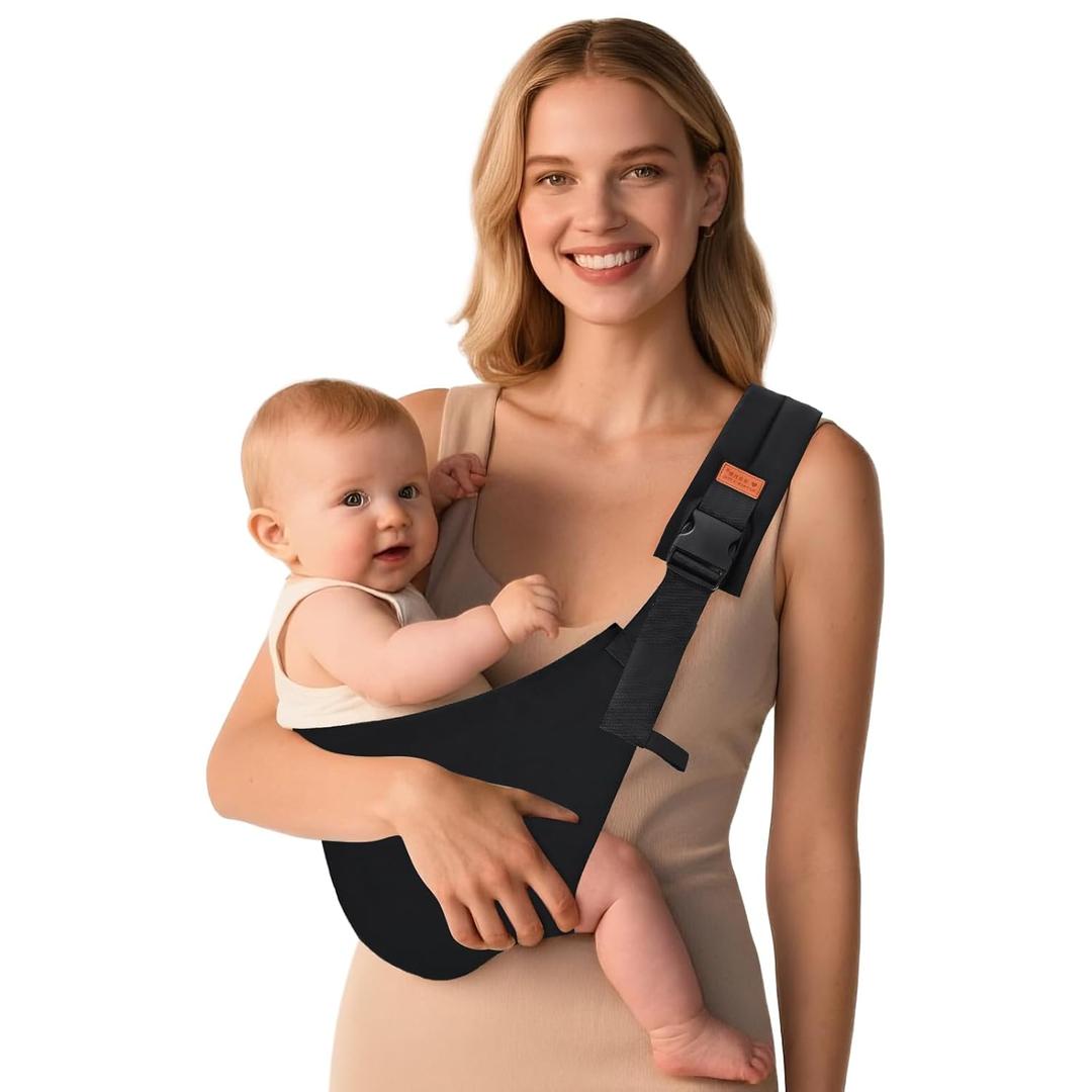 Baby Sling Carrier, Baby Carrier Newborn to Toddler with Adjustable Strap, Non-Slip Baby Half Wrapped Sling Hip Carrier 10-30lbs, Black