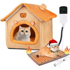 Heating Inside Cat&Dog House Heated Pet Indoor Heated Kitty House Bed(A Nest Box and A Heating Pad)