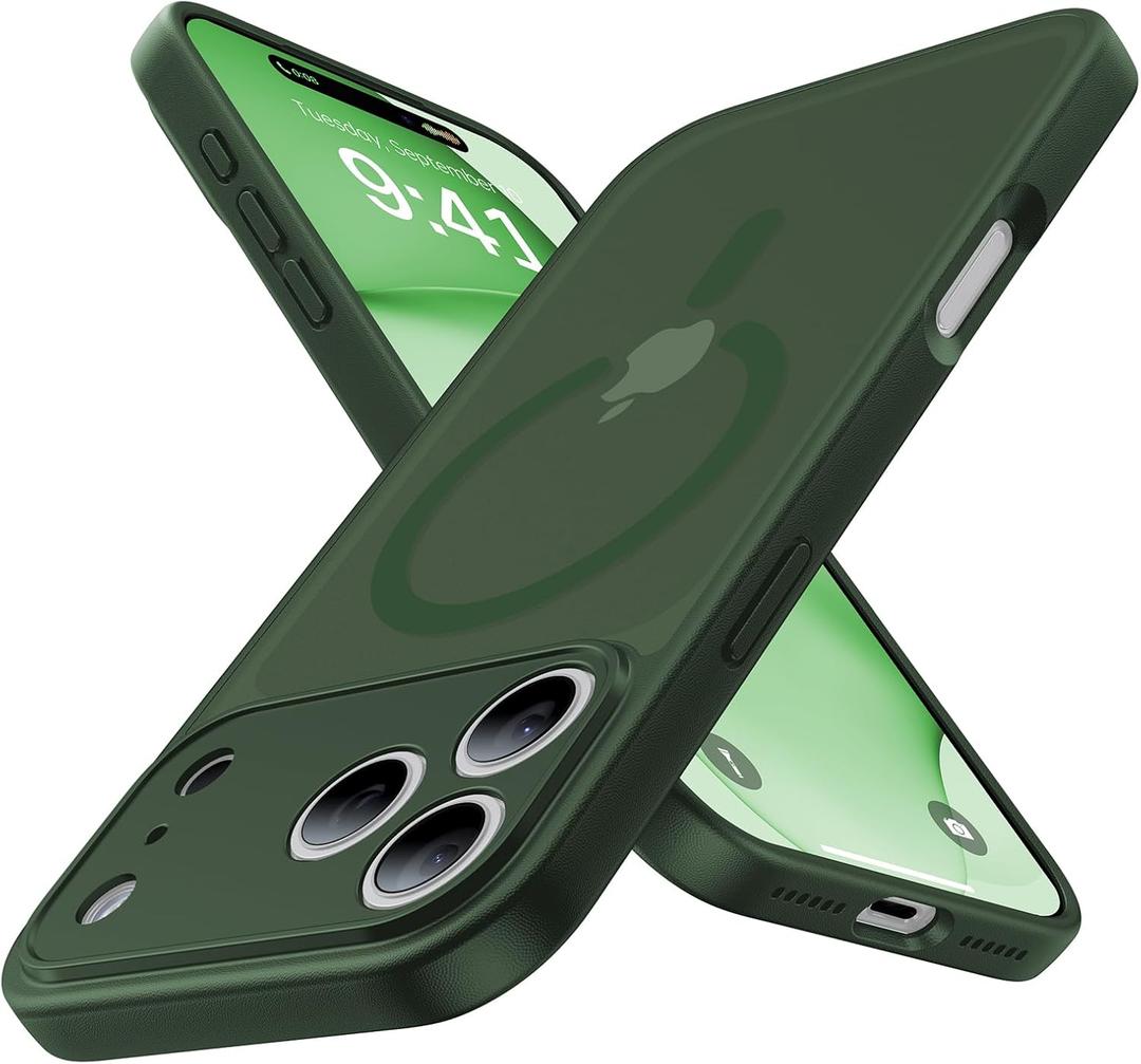 7 x Magnetic Shockproof for iPhone 17 Pro Case,Upgraded[Camera Protection][Compatible with Magsafe][Non-Slip][Mil-Grade Protection] Slim Translucent Matte Phone Case for iPhone 17 Pro,Forest Green
