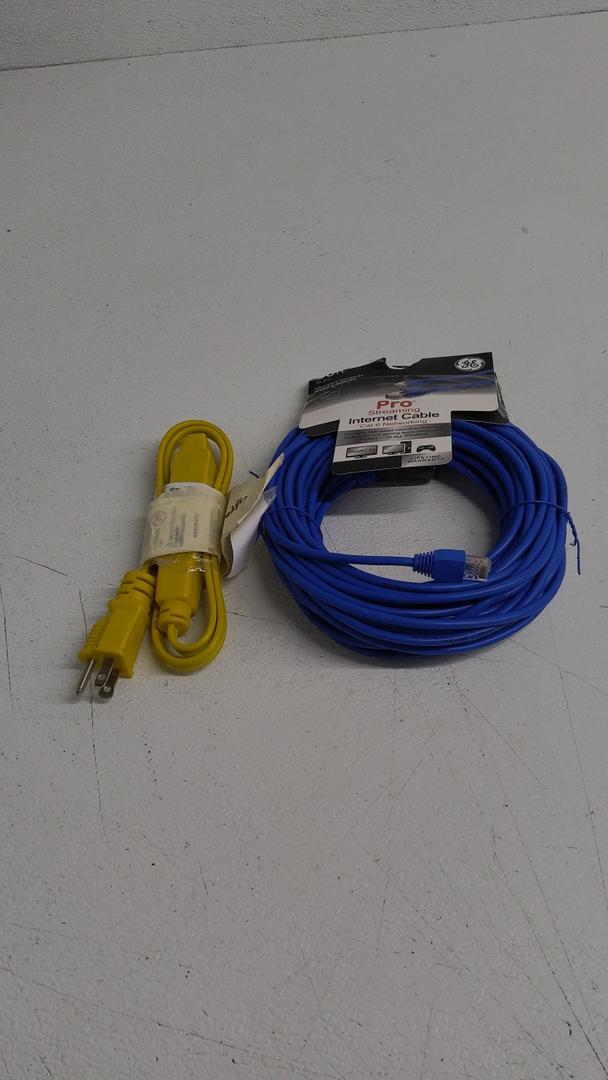 GE Cat6 Ethernet Cable, 50ft Ethernet Cable, Up to 1Gbps, Rated 250 Mhz, UTP, For High Speed Internet Devices, Streaming Devices, Routers, RJ45 Connectors, for Home or Office, Blue, 70330, Prime EC840603 3-Foot 16/3 SPT-2 3-Outlet Utility Indoor Cord