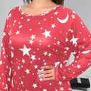 WDIRARA Women's Plus Size Long Sleeve Star Print Loose Nightgown Sleepshirt Loungewear (Red)