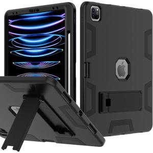 Puxicu Case for iPad Pro 12.9" 6th Gen/5th Gen/4th Gen/3rd Gen, Heavy Duty Rugged Protective, Built-in Pencil Holder Cover for iPad Pro 12.9 2022/2021/2020/2018, Black