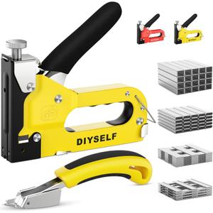 DIYSELF Staple Gun Heavy Duty 4-in-1 Upholstery Staple Gun with 4000 Staples Remover Fabric Stapler Stapler Gun for Wood Upholstering Crafts Carpet Wire grapadora para Madera Men Tool Gift Christmas (Yellow)