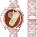 Mosonio Compatible with Samsung Galaxy Watch 8/7/6 Bands 40mm/44mm, 20mm Bling Metal Bands with Bling Protective Cover Case for Women, Shiny Watch Replacement Strap for Daily Wear (Rose Pink)