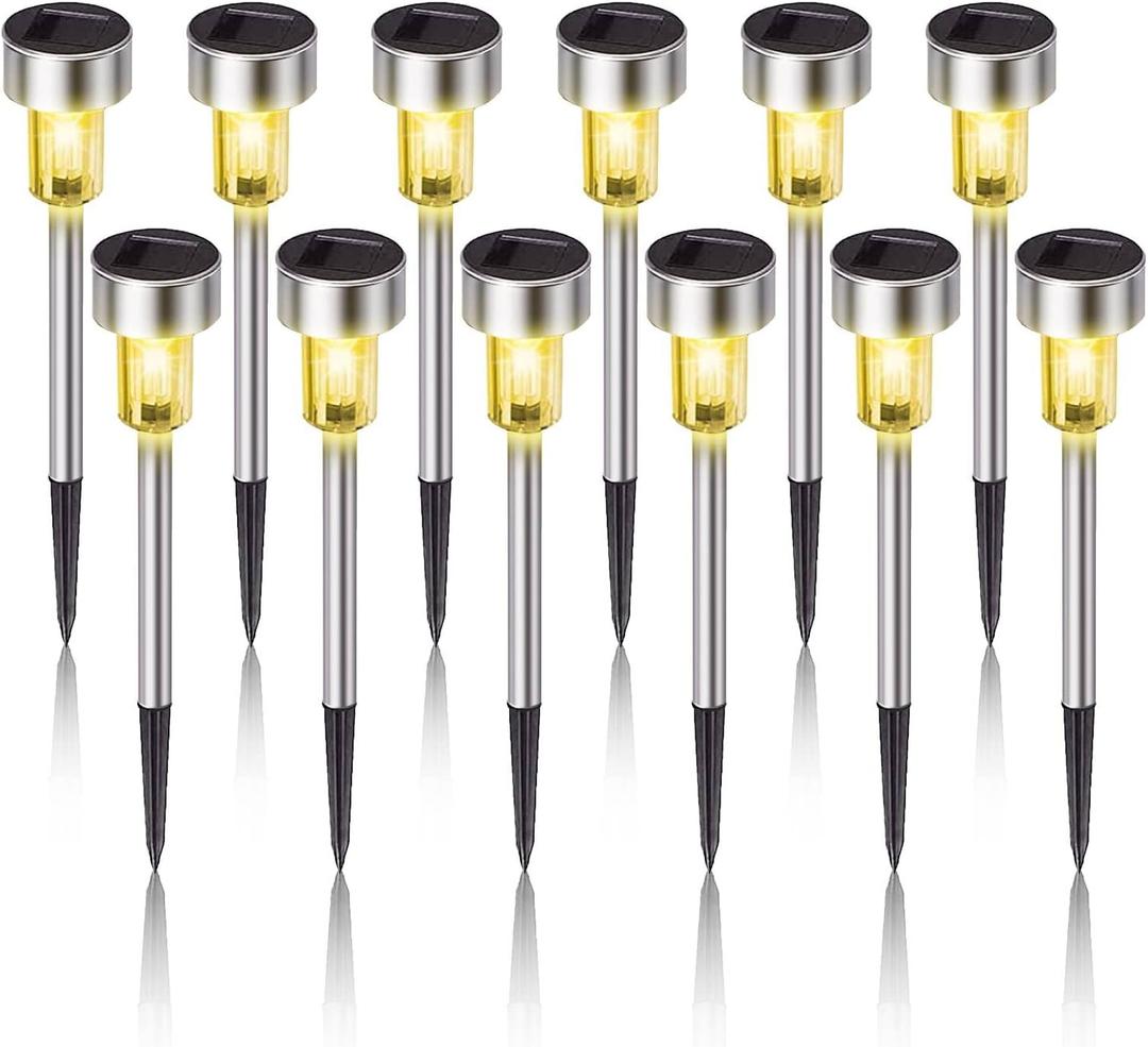 Solar Lights Outdoor Waterproof, Stainless Steel LED Landscape Lighting, Solar Garden Lights, Outdoor Christmas Decorations for Yard, Pathway, Walkway, Patio, Lawn - 12 Pack(Warm White)
