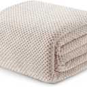 Exclusivo Mezcla Fleece Bed Blanket King Size, Super Soft and Warm Blankets for Couch, Sofa and Bed Waffle Textured, Cozy, Fuzzy and Lightweight (Tan, 90x104 Inches)