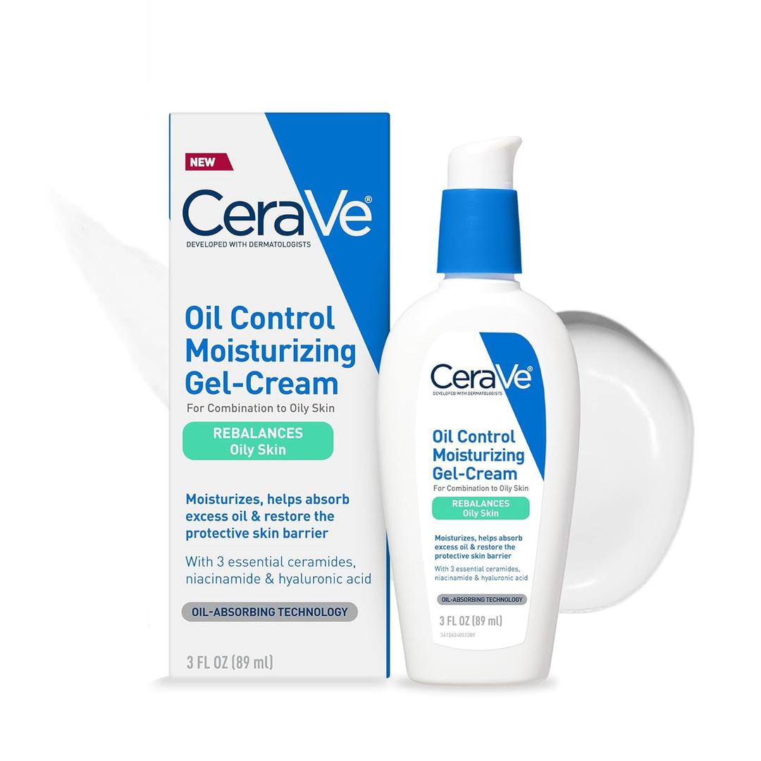 CeraVe Oil Control Moisturizing Gel-Cream, Face Moisturizer for Oily Skin, Niacinamide, Hyaluronic Acid & Oil Absorbing Technology To Rebalance Oily Skin, Non-Comedogenic, Fragrance Free & Oil-Free
