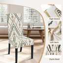 SearchI Dining Room Chair Covers Set of 6, Stretch Printed Kitchen Chair Slipcovers Removable Washable Parsons Chair Covers Protector for Dining Room, Hotel, Ceremony (Beige-Green Stripe)