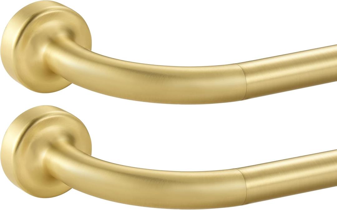 2 Pack Brass Disc Curtain Rods, 84-144 Inches Window Curtain Rod,Adjustable Room Darkening Drapery Rod with Aluminum Finials and Brackets,Wrap Around Design