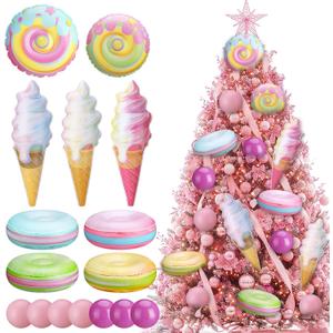 Soulchen 16 Pcs Large Pastel Christmas Tree Ornaments Inflatable Candy Macaroon Color Dessert Pendant Ice Cream Sugar Cake Macaroon Donut Candy Balls Ornaments for Christmas Holiday Party