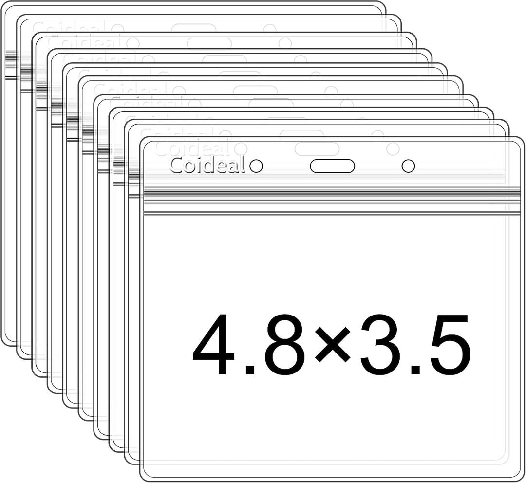 Clear Plastic Horizontal Badge Holder - Coideal 12 Pcs Thick Name Tag ID Card Protector Holders Large Transparent Sleeve Waterproof (4.8 x 3.5 Inch)