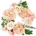 Lvydec 2 Pack Artificial Peony Flower Wreath - 11" Floral Wreath with Pink Peony and White Rose Spring Wreath for Front Door, Wedding, Wall, Home Decor (Champagne)