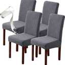 Genina 100% Waterproof Dining Room Chair Covers Set of 4 Stretch Kitchen Chair Covers Parsons Chair Slipcovers for Dining Room Chair Protector Cover, Removable, Washable (Leaf Pattern-Dark Gray, L)