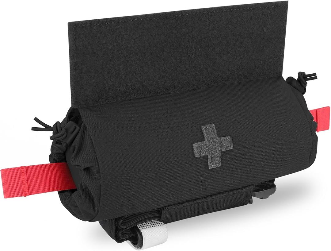 PETAC GEAR Tactical First Aid Drop Dump Pouch, Micro Medical Trauma Roll Up Drop Pouch EMT IFAK Sub Abdominal Carrying Bag with Hook-N-Loop(BK)