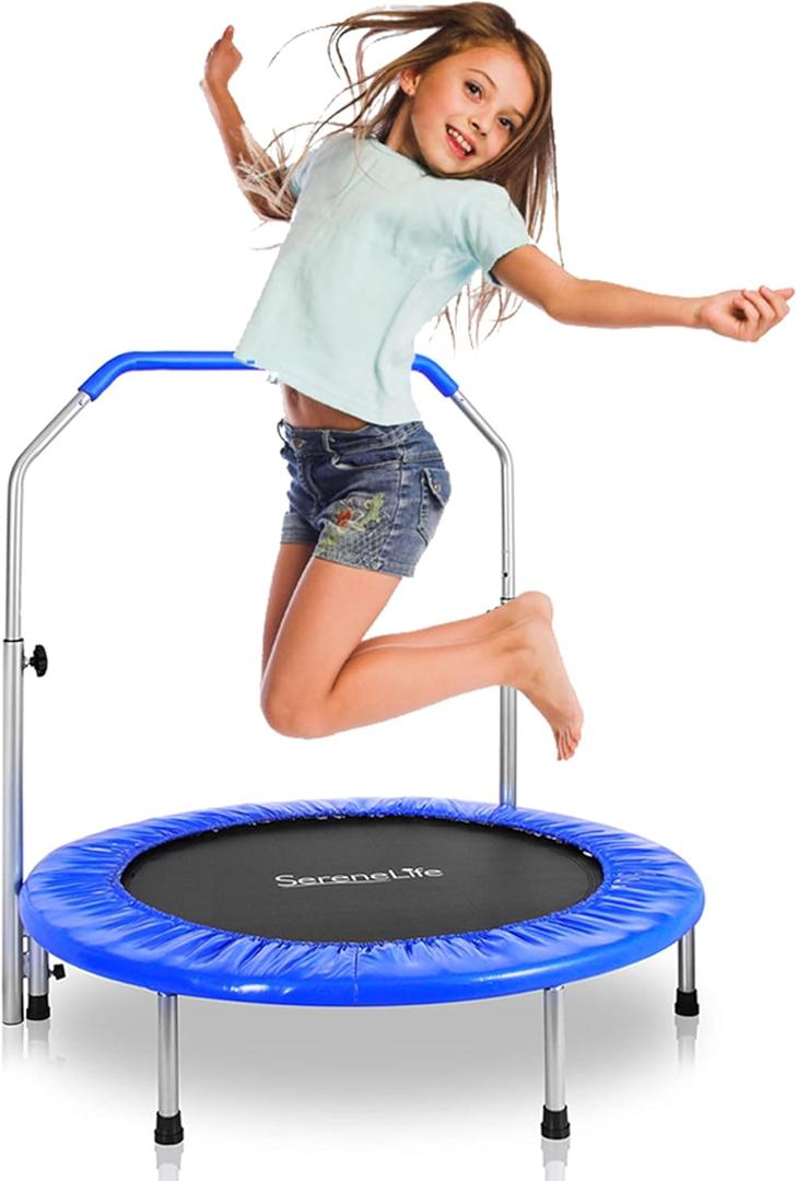 SereneLife 36/40" Foldable Mini Trampoline - Compact Fitness Trampoline for Kids Adults, Exercise Rebounder with Foam Handle, Indoor/Garden Workout Equipment, Max Load 150/220 lbs