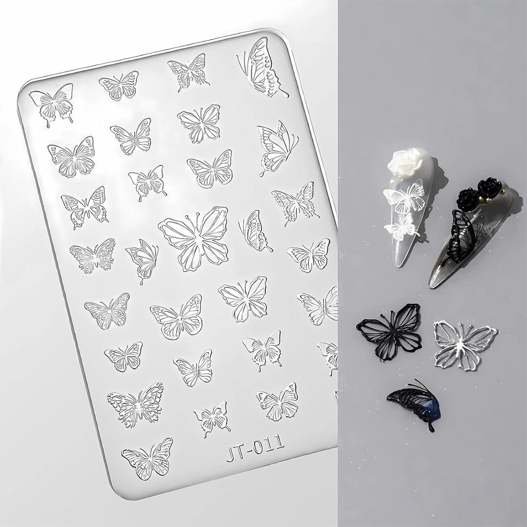 3 x Nail Art Silicone Molds 3D Nail Art Mold Multi-Shape Butterfly Embossed Silicone Molds Suitable for DIY Nail Art Decoration