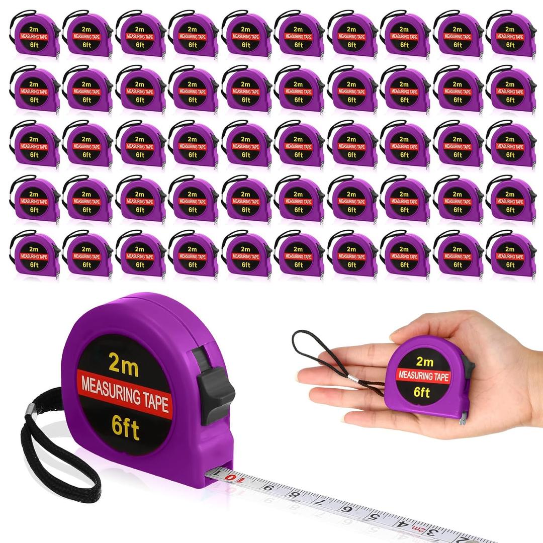 Copkim 50 Pcs Small Tape Measure Bulk 6 Ft 2M Mini Measuring Retractable Metric Tape Measure and Inch, Portable Easy to Read Measurement for Adults Prizes Construction Tool Party Favors(Purple)