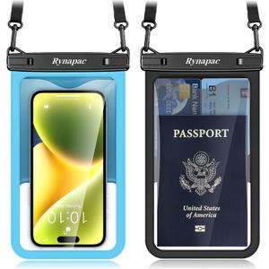 Rynapac [Up to 8.5" Waterproof Phone Pouch - 2 Pack IPX8 Waterproof Phone Case for iPhone 17 16 15 14 Pro Max Galaxy S26 Ultra, Touchscreen & Underwater Photography, Beach Cruise Travel Essentials