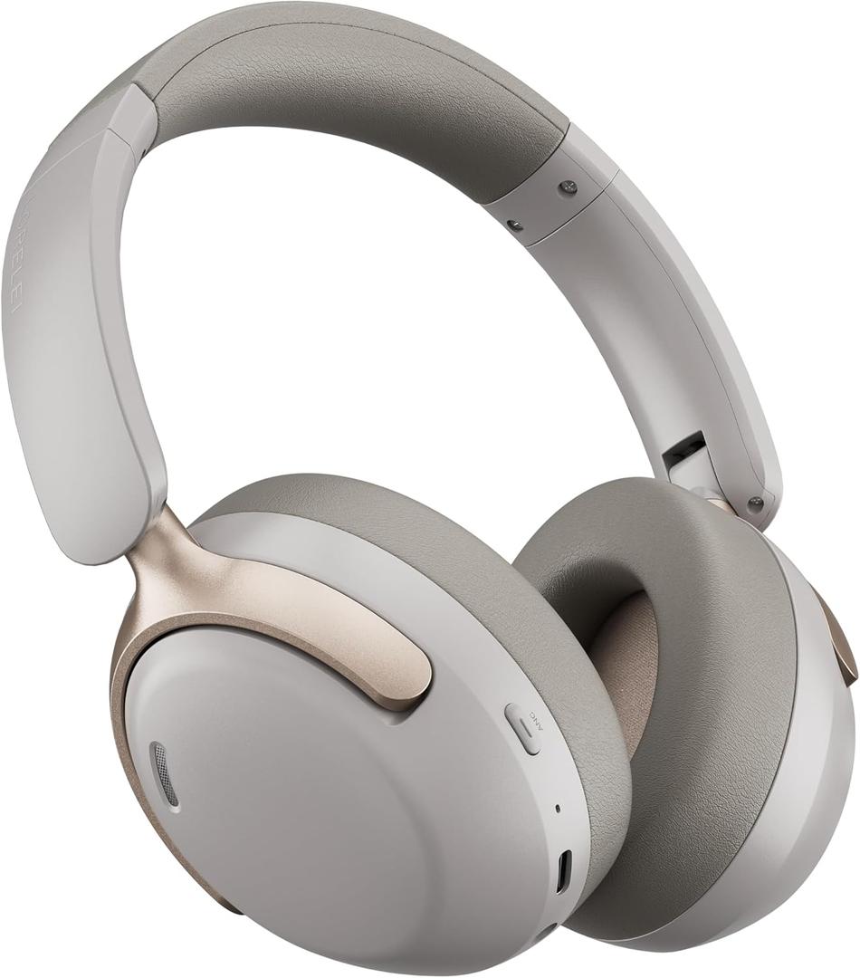 LORELEI QC30 Hybrid Active Noise Cancelling Headphones, 60H Playtime, Built-in Mic, Wireless Over Ear Headsets with Case,Bluetooth 5.4,Deep Bass Comfort Fit Soft-Earpads Fast Charging, Dunes Grey