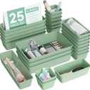 BiuLeon 25 PCS Plastic Drawer Organizers Set, 4-Sizes Vanity and Makeup Organizer, Desk and bathroom Drawer Organizer Trays, Organizers and Storage for Makeup, Jewelry, Gadgets, Utensils (Green)