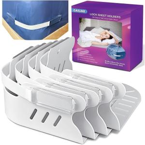 Lock Bed Sheet Holders with Anti-Slip Pads for Corners, 4Pcs Secure Bed Sheets Firmly in Place, Heavy Duty Bed Sheet Holder Straps for No More Loose Sheets, Easy Installation for All Mattress (White)