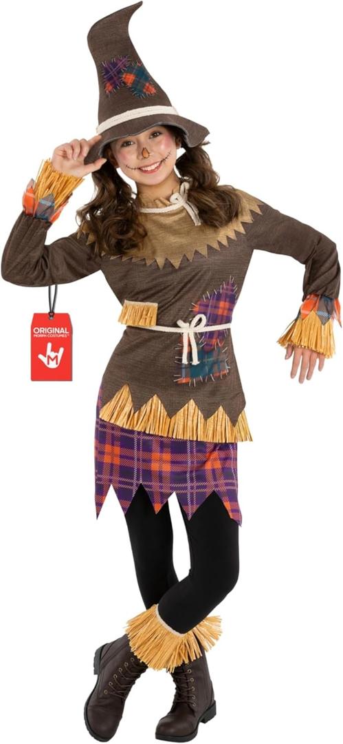 Morph Kids Scarecrow Costume for Girls - Creepy Scarecrow Outfit for Little Girls - Fun Halloween Dress-Up, X-Large