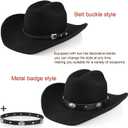 100% Wool Western Cowboy Hat for Men Women Classic Fedora Hat Felt Cowgirls Hats with Two Decorative Bands