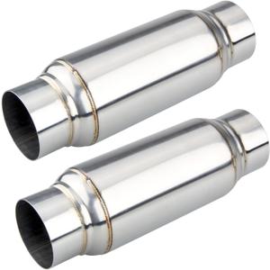 LCGP 3" Inlet Universal Resonator, 3" Outlet 12" Overall Length Stainless Steel Performance Muffler, Polished, Straight Through Design, Deep Tone 2pcs (Silver)