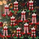 Soulchen 10 Pcs Christmas Elf Legs Ornaments Xmas Red Green White Feet Tree Topper Plastic Elf Feet Hanging Decorations with Gold Rope for Holiday Party Crafts Home Decor