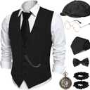 1920s Mens Costume, Roaring 20s Costumes for Men, 1920 Men's Outfit for Halloween Costume Party (Large, Black)