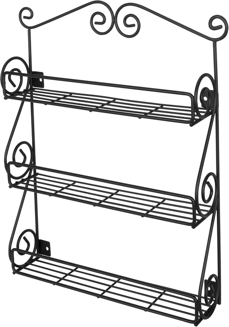 Spectrum Diversified Scroll Spice Wall Mount Rack, Black (3-Tier, Beauty & Nail Polish)