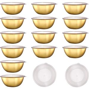14 Pack 6.69 inches Gold Mixing Bowls with 16 Pcs Airtight Lids Stackable Stainless Steel Soup Bowls Versatile Mixing Bowls Metal Fruit Salad Bowls Round Serving Bowl for Kitchen Cooking Supplies