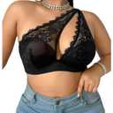 SOLY HUX Women's Plus Size One Shoulder Lace Bras Underwire Push Up Comfort Bralette 0XL