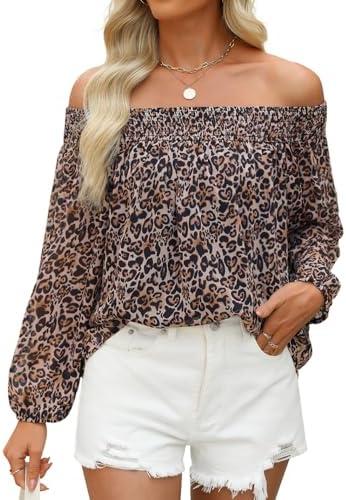 ZESICA Women's Summer Off Shoulder Tops 2025 Floral Chiffon Long Sleeve Loose Dressy Casual Shirts Blouses, S ZESICA Women's Summer Off Shoulder Tops 2025 Floral Chiffon Long Sleeve Loose Dressy Casual Shirts Blouses, S