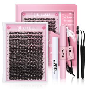 UILULU DIY Lash Extension Kit 168 Count Individual Lash Clusters D Curl Clusters Lashes, Lashes Kit with Lash Bond & Seal, Lash Remover, Lash Tweezers, and Lash Brush D Curl-0.07-8-18MM (U03 Lash Kit)