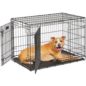 MidWest Homes for Pets Intermediate LifeStages Double Door 36-Inch Folding Dog Crate, Enhanced Security, Includes Leak-Proof Pan, Divider Panel, Handle, Rubber Feet (Black)