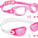 EverSport Kids Swim Goggles, Pack of 2 Swimming Goggles for Children Teens, Anti-Fog Anti-UV Youth Swim Glasses for Age 4-16 (Rosered & Pink)