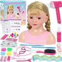 Doll Head for Hair Styling Kids, Pretend Play Hair Salon Toys for Girls with Hairdryer Hair Accessories, Princess Birthday Toys Gifts for 3 4 5 6 7 8 Years Old (Colorful)