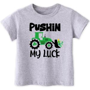Funny St Patricks Day Shirt for Toddler Boys Girls Kids, Happy Lucky Tee Gnome Irish Shamrock Leprechaun Shark T Shirt,3-6T (Bulldozer)