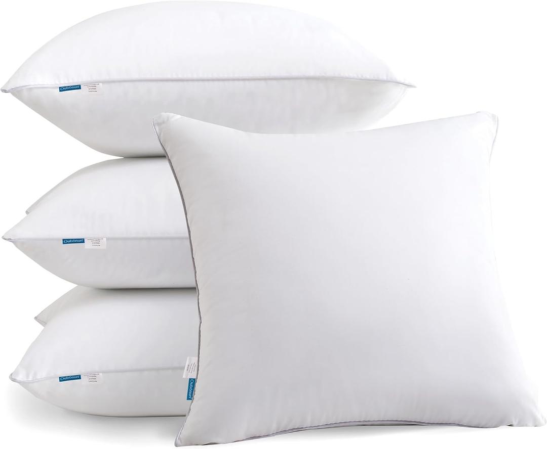 Oubonun 18"x18" Pillow Inserts (Set of 4) - 100% Cotton Cover, Square Throw Pillow Inserts for Couch, Sofa, Bed - Decorative 18 Inch White Pillow Inserts