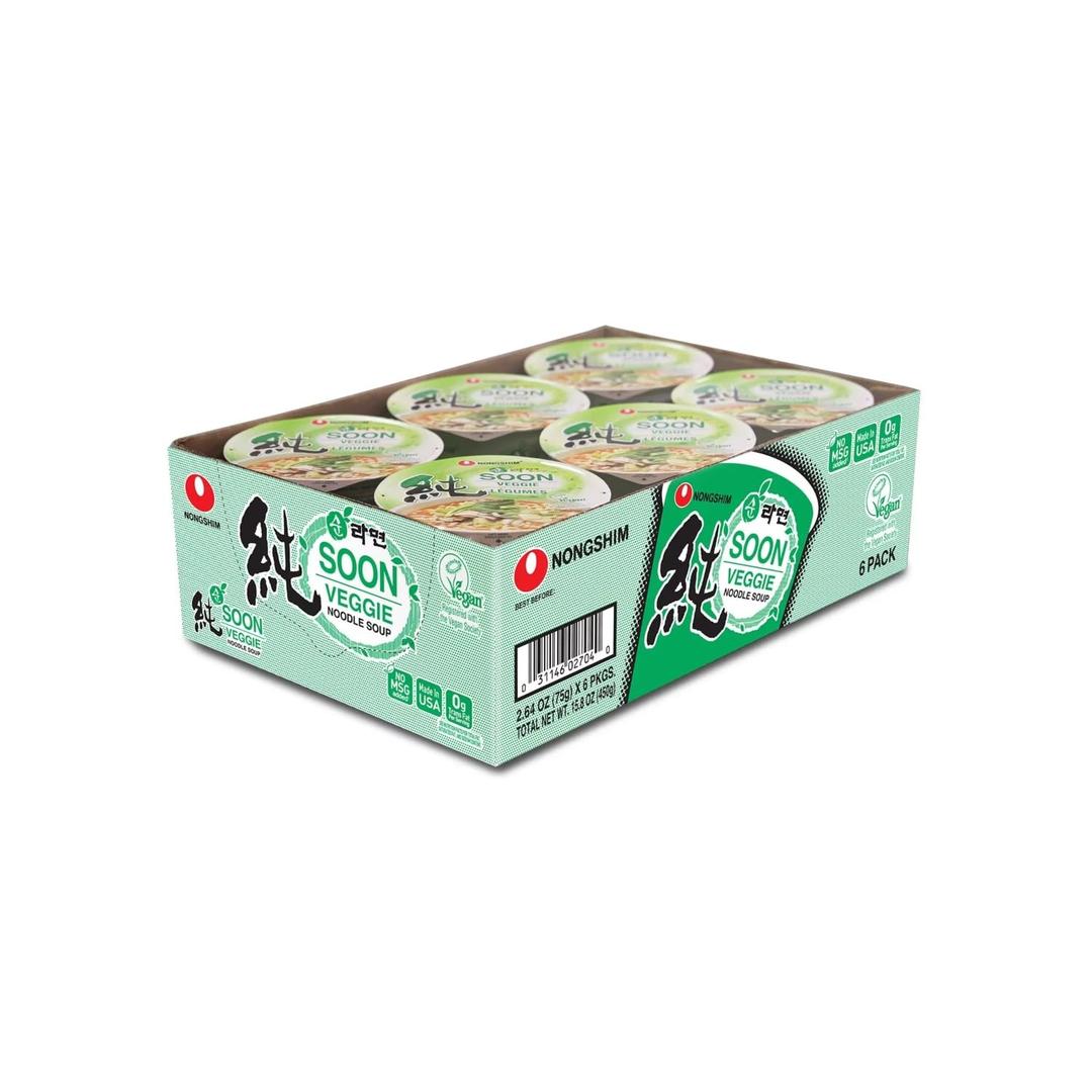 Nongshim Soon Cup Noodle Soup, Veggie, 2.6 Ounce (Pack of 6) (EXP 06/16/26)