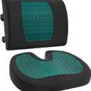 Amazon Basics Comfortable Seat Cushion & Lumbar Support for Office Chairs, Gel Enhanced Memory Foam, Non-Slip, Cooling, Portable, Pack of 2, Rectangular, Black